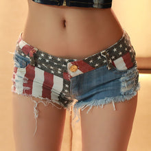 Load image into Gallery viewer, 1 pcs Woman hole shorts  Summer Pure cotton broken hole jeans Shorts Sexy flag stripe shorts Ladies denim Short Pants women