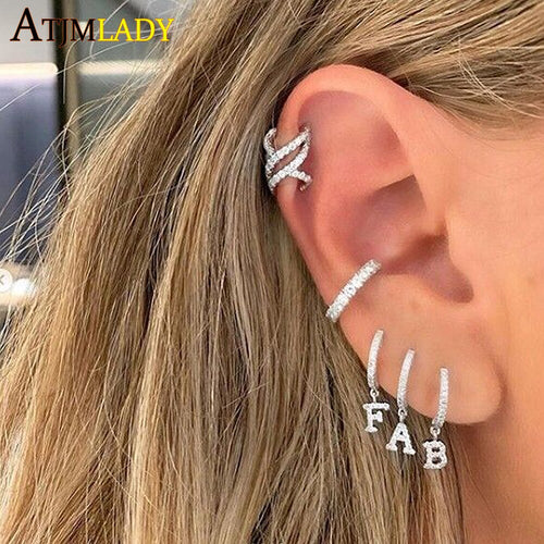 1 piece letter cz 26 Initial charm dangle drop earring for girls wholesale name letter Alphabet earrings gold silver color