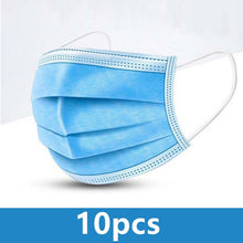 Load image into Gallery viewer, 10 50Pcs Mouth Mask Disposable Blue Cotton Mouth Face Masks NonWoven AntiDust Mask 3 Filter Activated Anti Pollution Mouth Masks