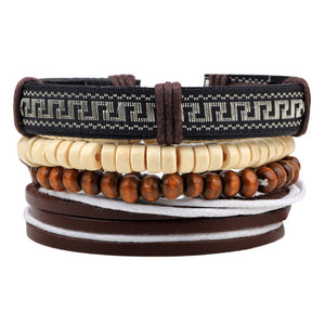 10 Styles Trendy Vintage Multilayer Handmade Leather Bracelets Leaf Anchor Aircraft Wood Beads Bracelets & Bangle Wholesale