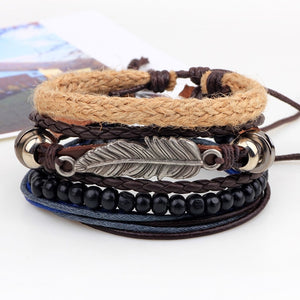 10 Styles Trendy Vintage Multilayer Handmade Leather Bracelets Leaf Anchor Aircraft Wood Beads Bracelets & Bangle Wholesale