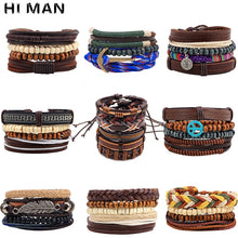 Load image into Gallery viewer, 10 Styles Trendy Vintage Multilayer Handmade Leather Bracelets Leaf Anchor Aircraft Wood Beads Bracelets &amp; Bangle Wholesale