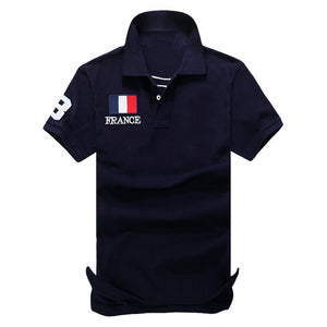 100% Cotton Summer Men Polo Shirt Short Sleeve Big Horse Brands Embroidery Breathable Tops Tees Men's National Flag Polo Shirts