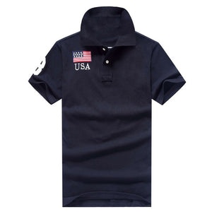 100% Cotton Summer Men Polo Shirt Short Sleeve Big Horse Brands Embroidery Breathable Tops Tees Men's National Flag Polo Shirts