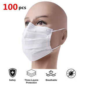 100 PCS/SET Face Mouth Mask Disposable 3 Layers Health Care Anti PM2.5 White Facial Protective Mouth Face Masks