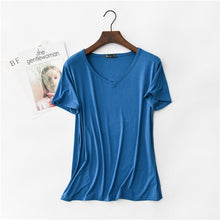 Load image into Gallery viewer, 17 Colors! 2020 High Elastic V-neck Tshirt Women Summer Short Sleeve t-shirt  Female Cool Modal t shirts  Free Dropshipping 323