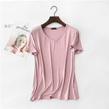 Load image into Gallery viewer, 17 Colors! 2020 High Elastic V-neck Tshirt Women Summer Short Sleeve t-shirt  Female Cool Modal t shirts  Free Dropshipping 323