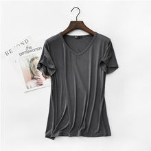 Load image into Gallery viewer, 17 Colors! 2020 High Elastic V-neck Tshirt Women Summer Short Sleeve t-shirt  Female Cool Modal t shirts  Free Dropshipping 323