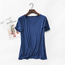 Load image into Gallery viewer, 17 Colors! 2020 High Elastic V-neck Tshirt Women Summer Short Sleeve t-shirt  Female Cool Modal t shirts  Free Dropshipping 323