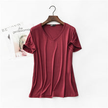 Load image into Gallery viewer, 17 Colors! 2020 High Elastic V-neck Tshirt Women Summer Short Sleeve t-shirt  Female Cool Modal t shirts  Free Dropshipping 323