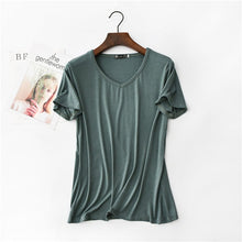 Load image into Gallery viewer, 17 Colors! 2020 High Elastic V-neck Tshirt Women Summer Short Sleeve t-shirt  Female Cool Modal t shirts  Free Dropshipping 323