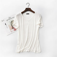 Load image into Gallery viewer, 17 Colors! 2020 High Elastic V-neck Tshirt Women Summer Short Sleeve t-shirt  Female Cool Modal t shirts  Free Dropshipping 323