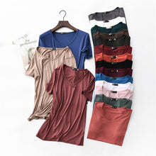 Load image into Gallery viewer, 17 Colors! 2020 High Elastic V-neck Tshirt Women Summer Short Sleeve t-shirt  Female Cool Modal t shirts  Free Dropshipping 323