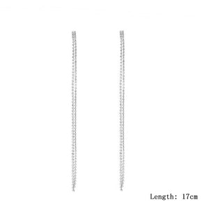17cm Long Rhinestones Crystal Dangle Earrings Women Fashion Drop Earrings Jewelry Silver Color Double Tail Tassel Accessories