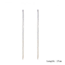 Load image into Gallery viewer, 17cm Long Rhinestones Crystal Dangle Earrings Women Fashion Drop Earrings Jewelry Silver Color Double Tail Tassel Accessories