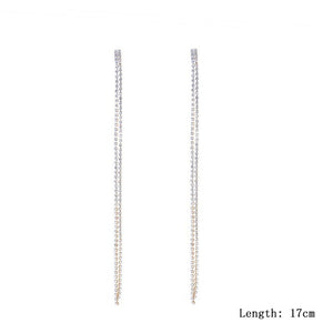 17cm Long Rhinestones Crystal Dangle Earrings Women Fashion Drop Earrings Jewelry Silver Color Double Tail Tassel Accessories