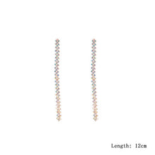 Load image into Gallery viewer, 17cm Long Rhinestones Crystal Dangle Earrings Women Fashion Drop Earrings Jewelry Silver Color Double Tail Tassel Accessories