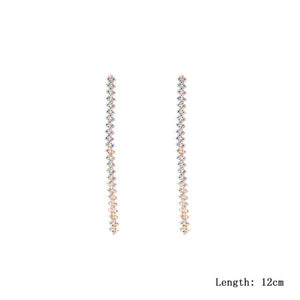 17cm Long Rhinestones Crystal Dangle Earrings Women Fashion Drop Earrings Jewelry Silver Color Double Tail Tassel Accessories