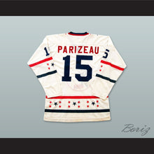 Load image into Gallery viewer, WHA 1972-73 Michael Parizeau 15 All Star White Hockey Jersey