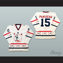 Load image into Gallery viewer, WHA 1972-73 Michael Parizeau 15 All Star White Hockey Jersey