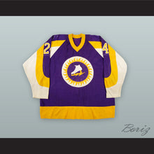 Load image into Gallery viewer, 1973-74 WHA Bill Speer 24 New York Golden Blades Purple Hockey Jersey