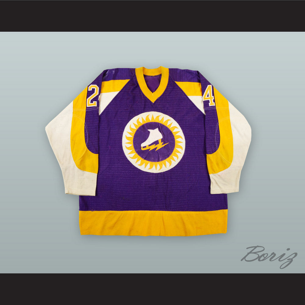 1973-74 WHA Bill Speer 24 New York Golden Blades Purple Hockey Jersey