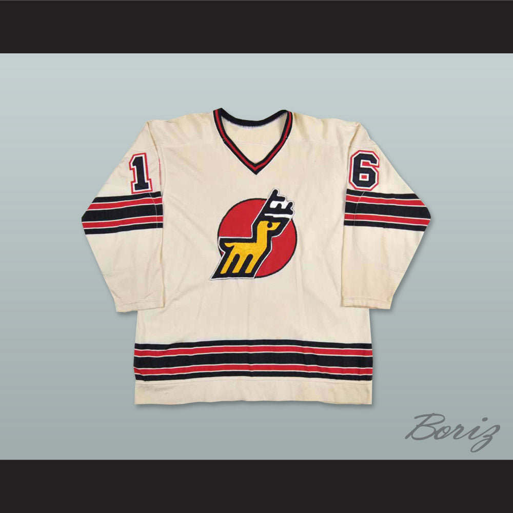WHA 1974-75 Michigan Stags Steve West 16 Home Hockey Jersey