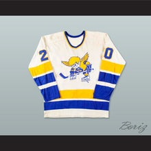 Load image into Gallery viewer, WHA 1975-76 Minnesota Fighting Saints Jack Carlson 20 White Hockey Jersey