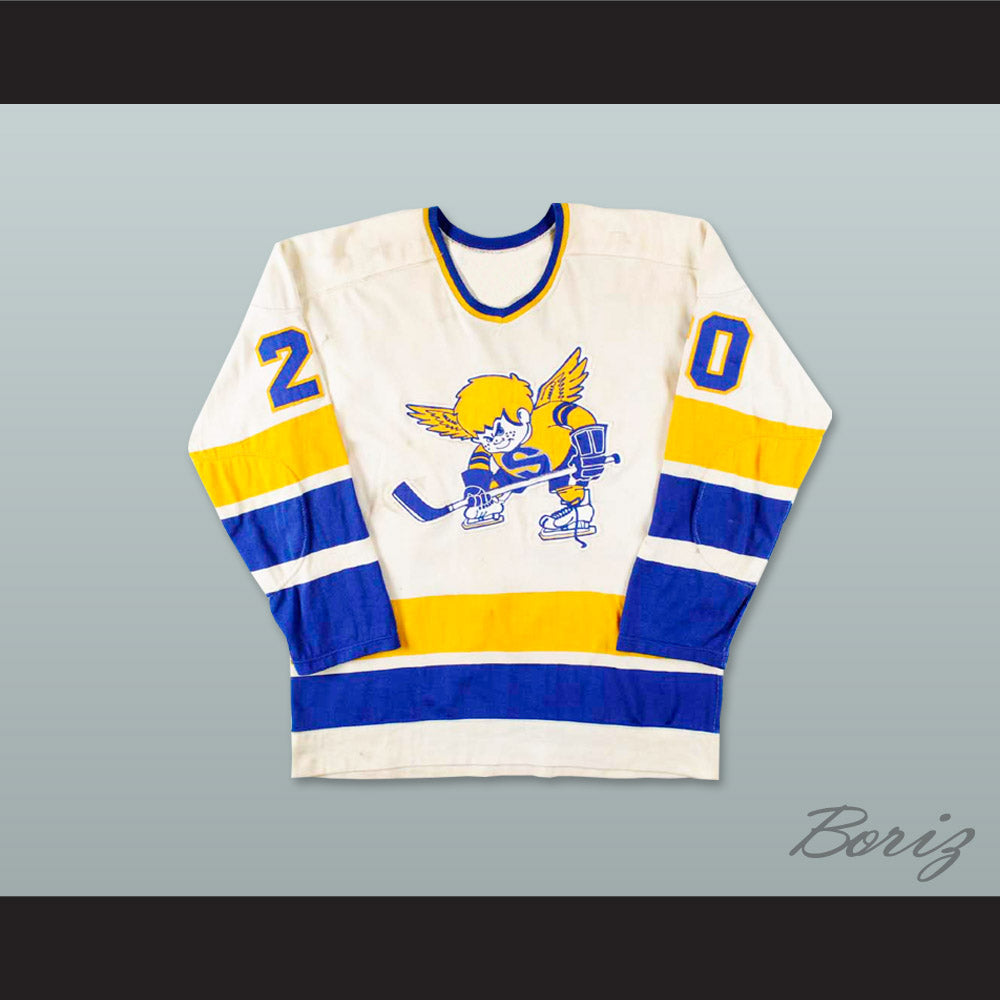 WHA 1975-76 Minnesota Fighting Saints Jack Carlson 20 White Hockey Jersey