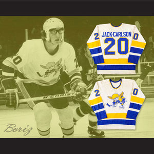 WHA 1975-76 Minnesota Fighting Saints Jack Carlson 20 White Hockey Jersey