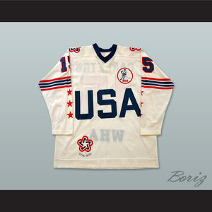 WHA 1975-76 Wayne Carleton 15 All Star White Hockey Jersey