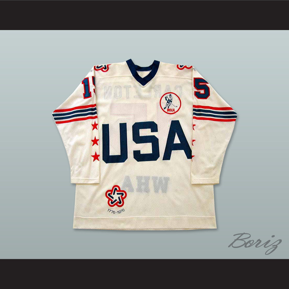 WHA 1975-76 Wayne Carleton 15 All Star White Hockey Jersey