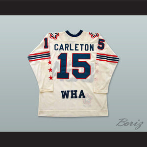 WHA 1975-76 Wayne Carleton 15 All Star White Hockey Jersey