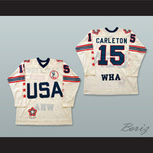 Load image into Gallery viewer, WHA 1975-76 Wayne Carleton 15 All Star White Hockey Jersey