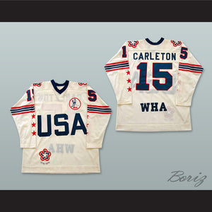 WHA 1975-76 Wayne Carleton 15 All Star White Hockey Jersey