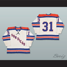 Load image into Gallery viewer, WHA 1975-76 San Diego Mariners Ernie Wakely 31 Home Hockey Jersey