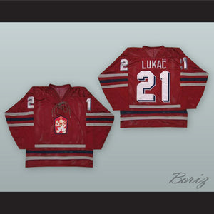 1980 Vincent Lukac 21 Czechoslovakia National Team Red Hockey Jersey