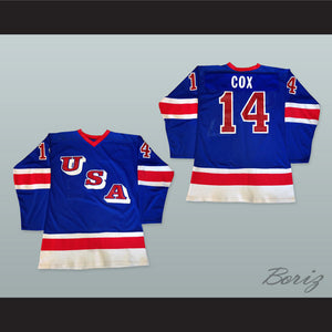 1980 Ralph Cox 14 USA Blue Hockey Jersey