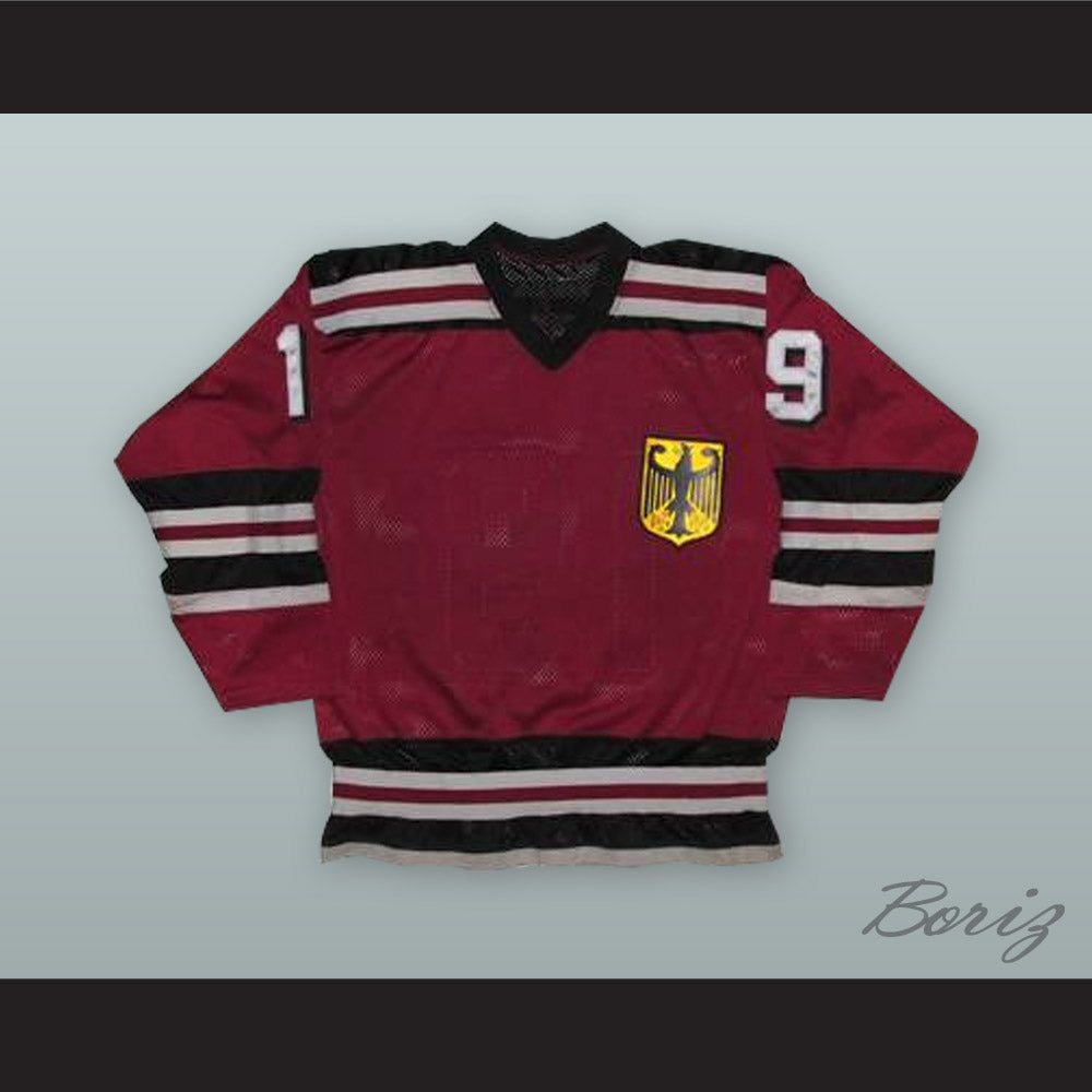 1980 Ernst Hofner 19 West Germany National Team Maroon Hockey Jersey