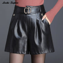 Load image into Gallery viewer, 1pcs High waist Women's Plus size leather shorts 2020 Autumn New Fashion PU leather Faux Big pocket shorts Ladies loose shorts