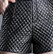 Load image into Gallery viewer, 1pcs High waist shorts Women&#39;s leather shorts  Spring New Fashion faux fur PU leathe plaid Ladies Skinny Leatherwear shorts