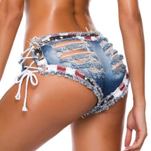 Load image into Gallery viewer, 1pcs Women Sexy super denim shorts 2020 Summer denim cotton Bandage broken hole shorts Ladies Skinny Sexy club super short jeans