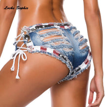 Load image into Gallery viewer, 1pcs Women Sexy super denim shorts 2020 Summer denim cotton Bandage broken hole shorts Ladies Skinny Sexy club super short jeans