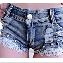 Load image into Gallery viewer, 1pcs Womens Sexy Lace jeans denim shorts 2020 Summer Fashion cotton Lace shorts Ladies Skinny low waist short pants jeans Girls