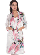 Load image into Gallery viewer, 2 Piece Set Women Silk Peacock Kimono Robes Sexy Lingerie Women Wedding Party Bridesmaid Robe Satin Nightgown Bathrobe Pijam