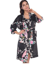 Load image into Gallery viewer, 2 Piece Set Women Silk Peacock Kimono Robes Sexy Lingerie Women Wedding Party Bridesmaid Robe Satin Nightgown Bathrobe Pijam