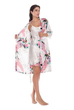 Load image into Gallery viewer, 2 Piece Set Women Silk Peacock Kimono Robes Sexy Lingerie Women Wedding Party Bridesmaid Robe Satin Nightgown Bathrobe Pijam