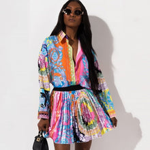 Load image into Gallery viewer, 2 Pieces Set Sexy Autumn Fashion Women Set 2019 Female Tops Floral Print Long Sleeve Shirt Elastic Waist Mini Skirts