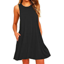 Load image into Gallery viewer, 2018 New Sexy Sleeveless Summer Women Dress Solid Pocket Black Casual A Line Beach Women Mini Dresses Female Vestidos Plus Size