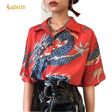 Load image into Gallery viewer, 2018 Summer Women Tops Harajuku Blouse Women Dragon Print Short Sleeve Blouses Shirts Female Streetwear kz022